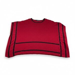 Nina Leonard Womens Red Black Striped Knit Poncho Sweater Top Size Medium